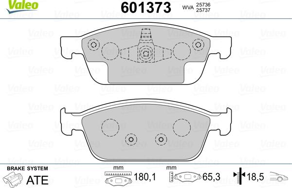 Valeo 601373 - Тормозные колодки, дисковые, комплект www.autospares.lv