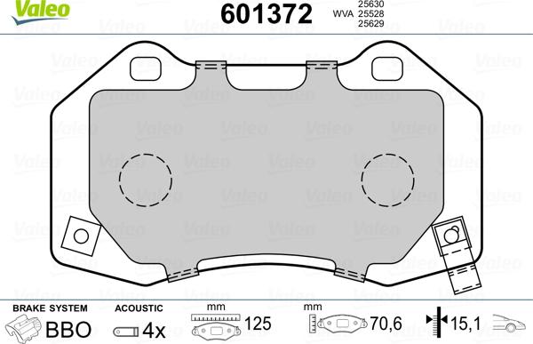 Valeo 601372 - Тормозные колодки, дисковые, комплект www.autospares.lv