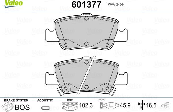 Valeo 601377 - Brake Pad Set, disc brake www.autospares.lv