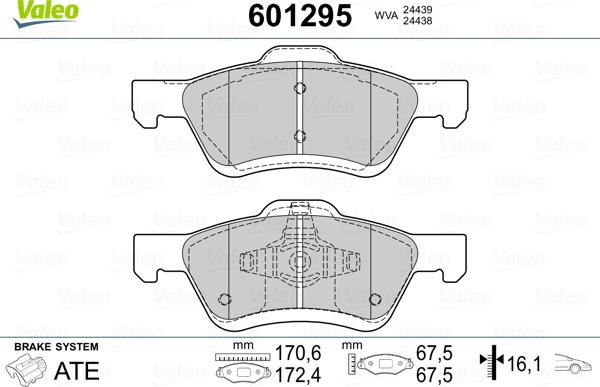 Valeo 601295 - Bremžu uzliku kompl., Disku bremzes autospares.lv