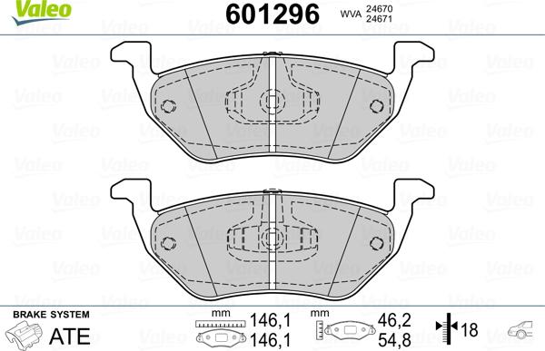 Valeo 601296 - Bremžu uzliku kompl., Disku bremzes www.autospares.lv