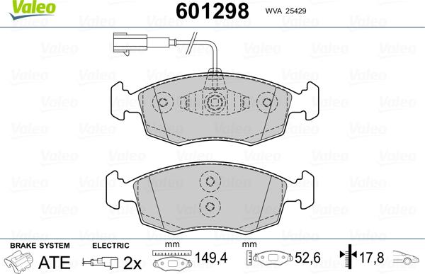 Valeo 601298 - Bremžu uzliku kompl., Disku bremzes autospares.lv