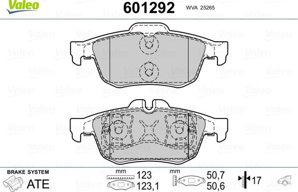 Valeo 601292 - Bremžu uzliku kompl., Disku bremzes www.autospares.lv