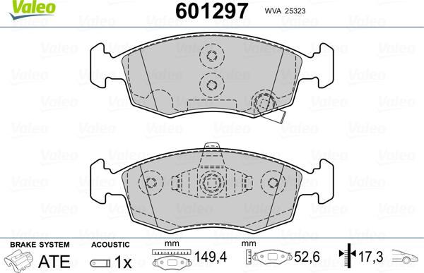 Valeo 601297 - Bremžu uzliku kompl., Disku bremzes www.autospares.lv