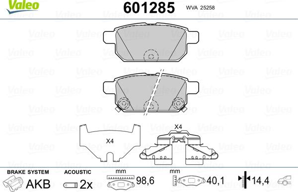 Valeo 601285 - Brake Pad Set, disc brake www.autospares.lv