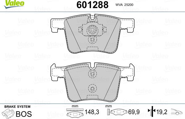 Valeo 601288 - Bremžu uzliku kompl., Disku bremzes www.autospares.lv