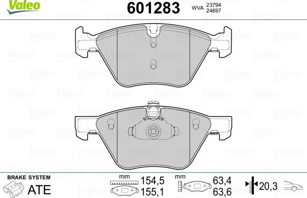 Valeo 601283 - Bremžu uzliku kompl., Disku bremzes autospares.lv