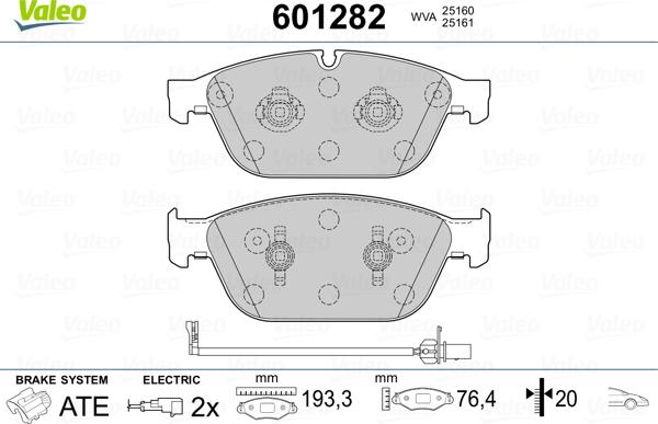 Valeo 601282 - Bremžu uzliku kompl., Disku bremzes www.autospares.lv