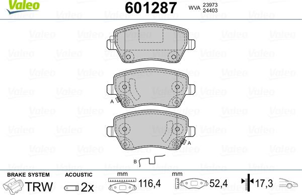 Valeo 601287 - Bremžu uzliku kompl., Disku bremzes autospares.lv