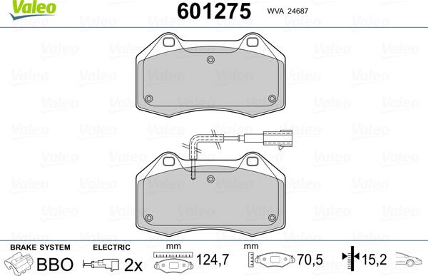 Valeo 601275 - Bremžu uzliku kompl., Disku bremzes www.autospares.lv