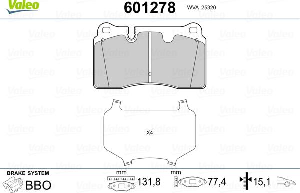 Valeo 601278 - Bremžu uzliku kompl., Disku bremzes www.autospares.lv