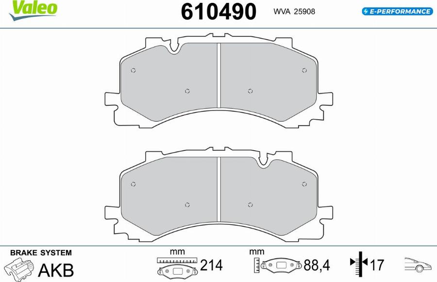 Valeo 610490 - Bremžu uzliku kompl., Disku bremzes www.autospares.lv