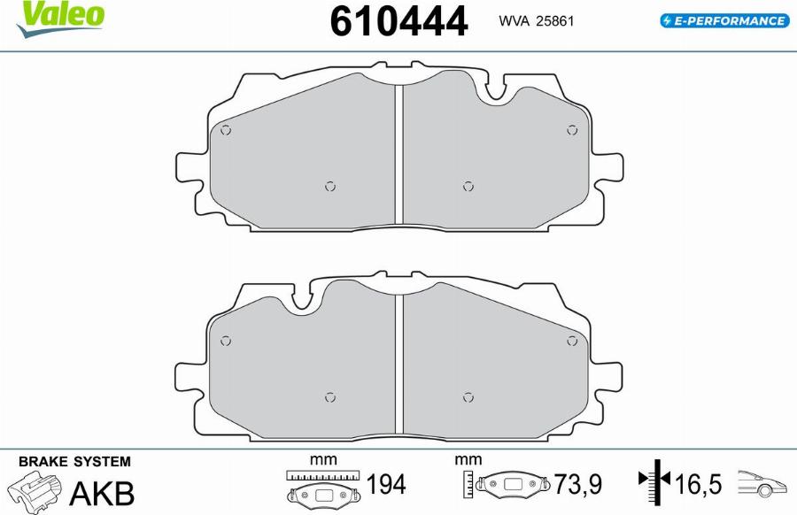 Valeo 610444 - Bremžu uzliku kompl., Disku bremzes www.autospares.lv