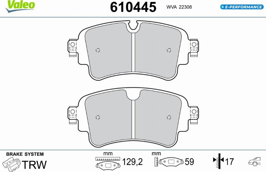 Valeo 610445 - Bremžu uzliku kompl., Disku bremzes www.autospares.lv