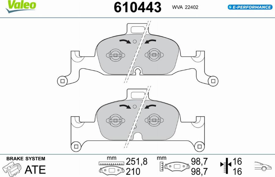 Valeo 610443 - Bremžu uzliku kompl., Disku bremzes www.autospares.lv