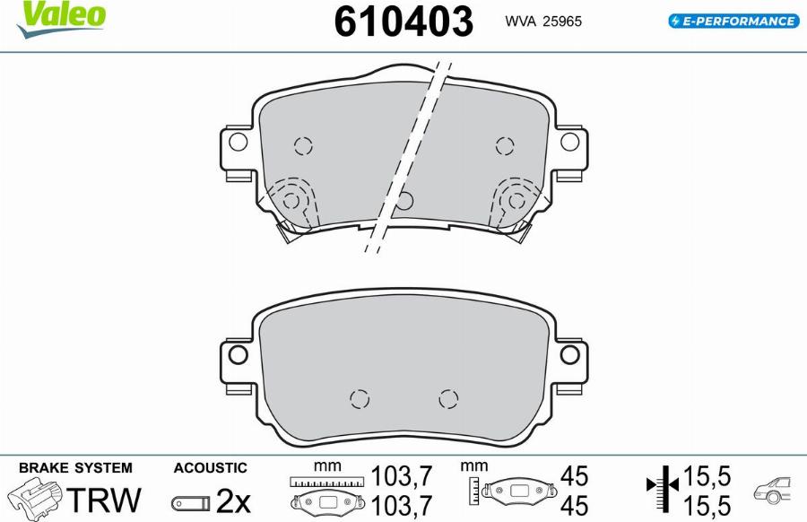 Valeo 610403 - Bremžu uzliku kompl., Disku bremzes www.autospares.lv