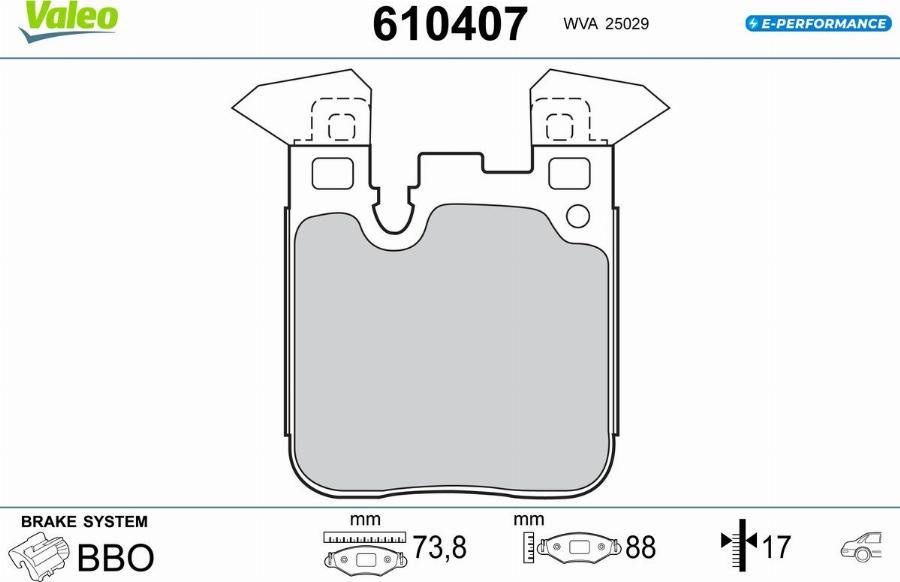 Valeo 610407 - Bremžu uzliku kompl., Disku bremzes www.autospares.lv