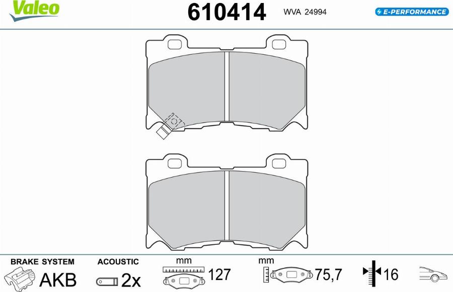 Valeo 610414 - Bremžu uzliku kompl., Disku bremzes www.autospares.lv