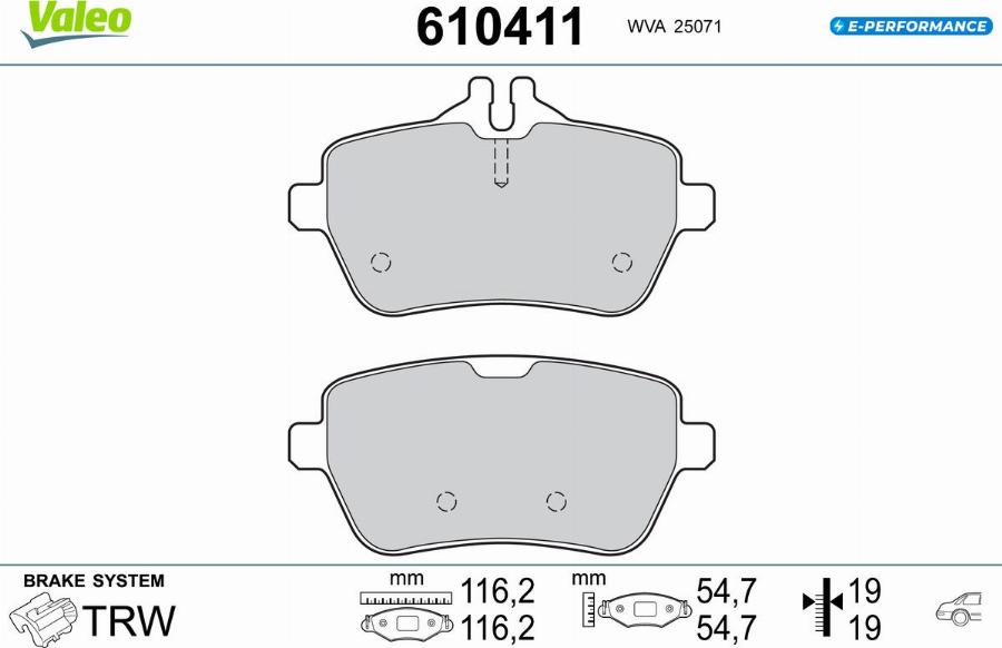 Valeo 610411 - Bremžu uzliku kompl., Disku bremzes www.autospares.lv