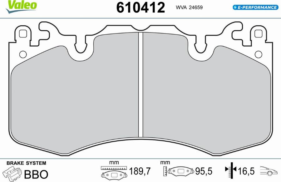 Valeo 610412 - Bremžu uzliku kompl., Disku bremzes www.autospares.lv