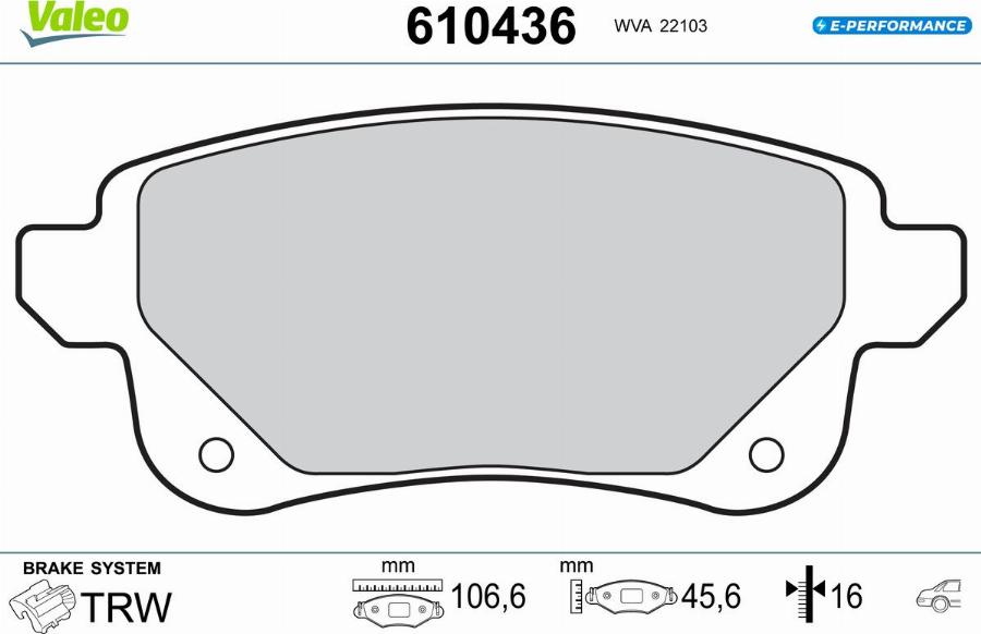 Valeo 610436 - Bremžu uzliku kompl., Disku bremzes www.autospares.lv