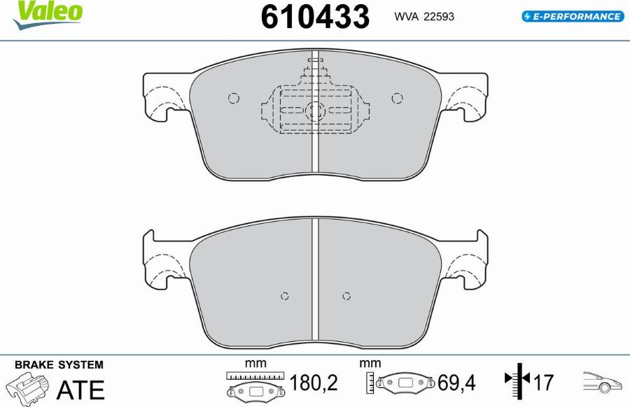 Valeo 610433 - Bremžu uzliku kompl., Disku bremzes www.autospares.lv