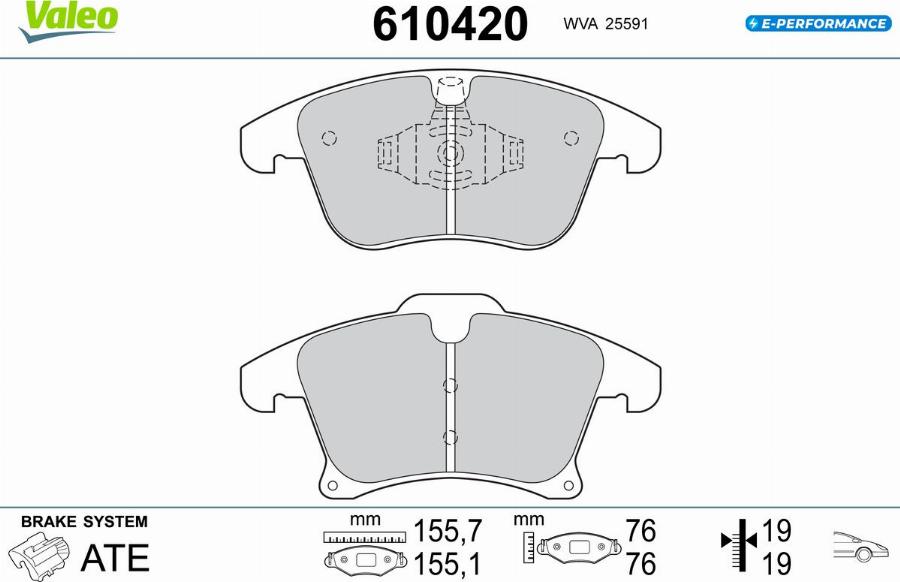 Valeo 610420 - Bremžu uzliku kompl., Disku bremzes www.autospares.lv