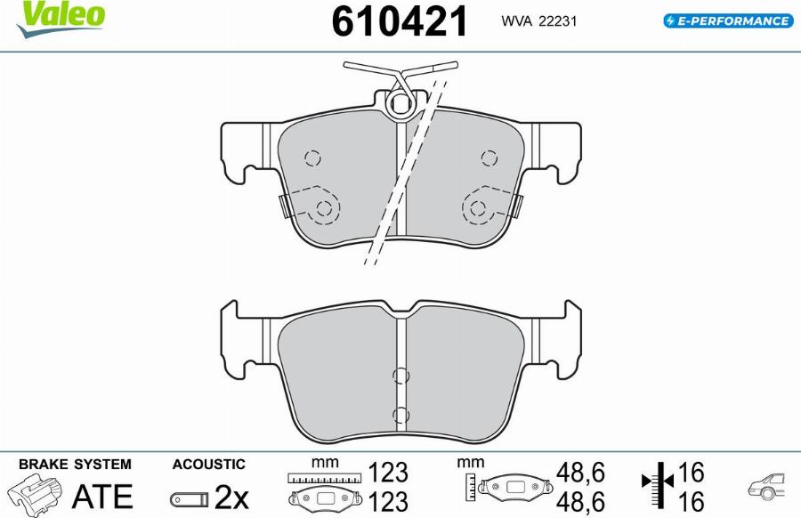 Valeo 610421 - Bremžu uzliku kompl., Disku bremzes www.autospares.lv