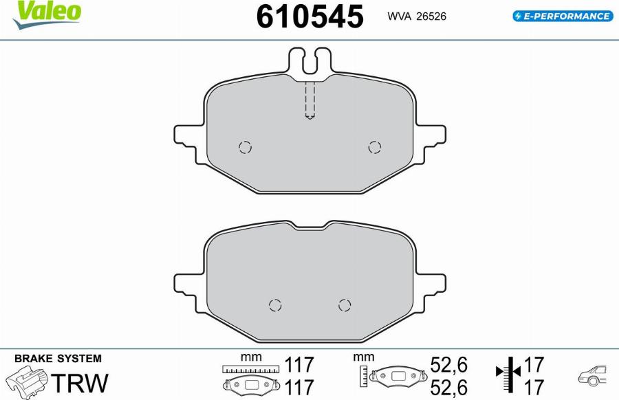 Valeo 610545 - Bremžu uzliku kompl., Disku bremzes www.autospares.lv