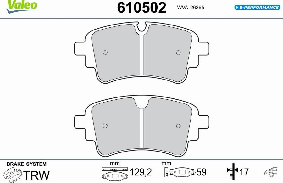 Valeo 610502 - Bremžu uzliku kompl., Disku bremzes www.autospares.lv