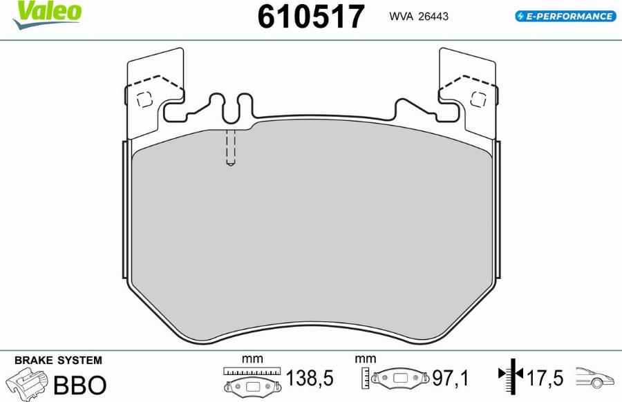 Valeo 610517 - Bremžu uzliku kompl., Disku bremzes www.autospares.lv