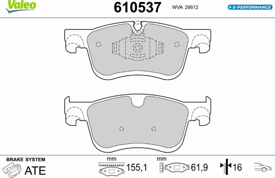 Valeo 610537 - Bremžu uzliku kompl., Disku bremzes www.autospares.lv