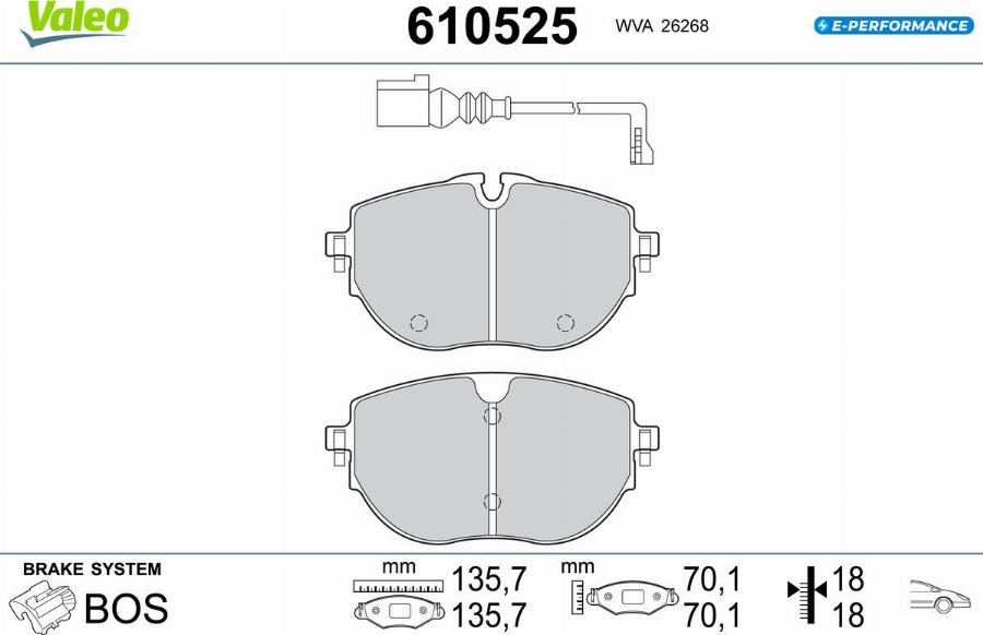 Valeo 610525 - Bremžu uzliku kompl., Disku bremzes www.autospares.lv