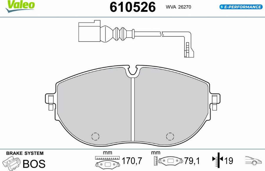 Valeo 610526 - Bremžu uzliku kompl., Disku bremzes www.autospares.lv