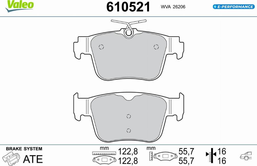 Valeo 610521 - Bremžu uzliku kompl., Disku bremzes www.autospares.lv