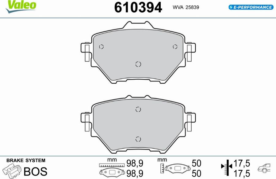 Valeo 610394 - Bremžu uzliku kompl., Disku bremzes www.autospares.lv