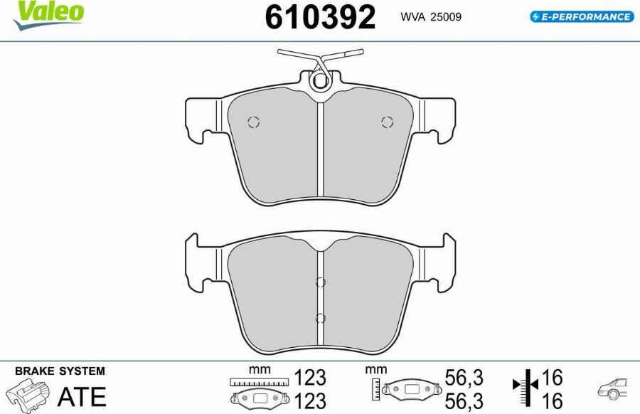 Valeo 610392 - Bremžu uzliku kompl., Disku bremzes www.autospares.lv