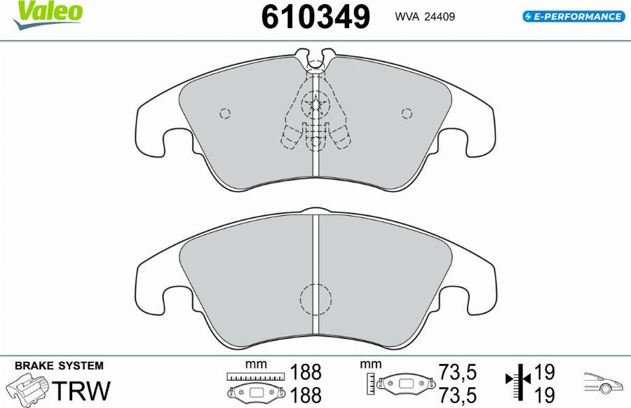 Valeo 610349 - Bremžu uzliku kompl., Disku bremzes www.autospares.lv