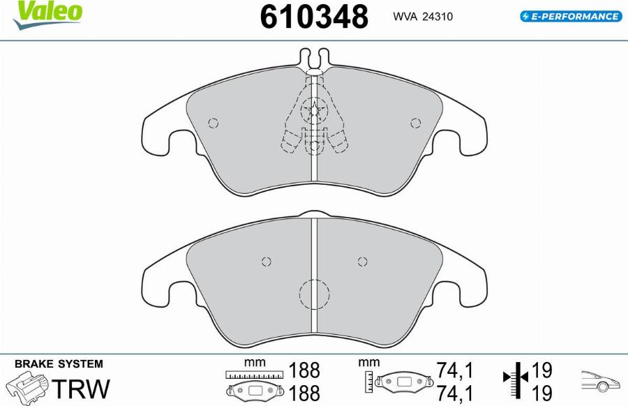 Valeo 610348 - Bremžu uzliku kompl., Disku bremzes www.autospares.lv