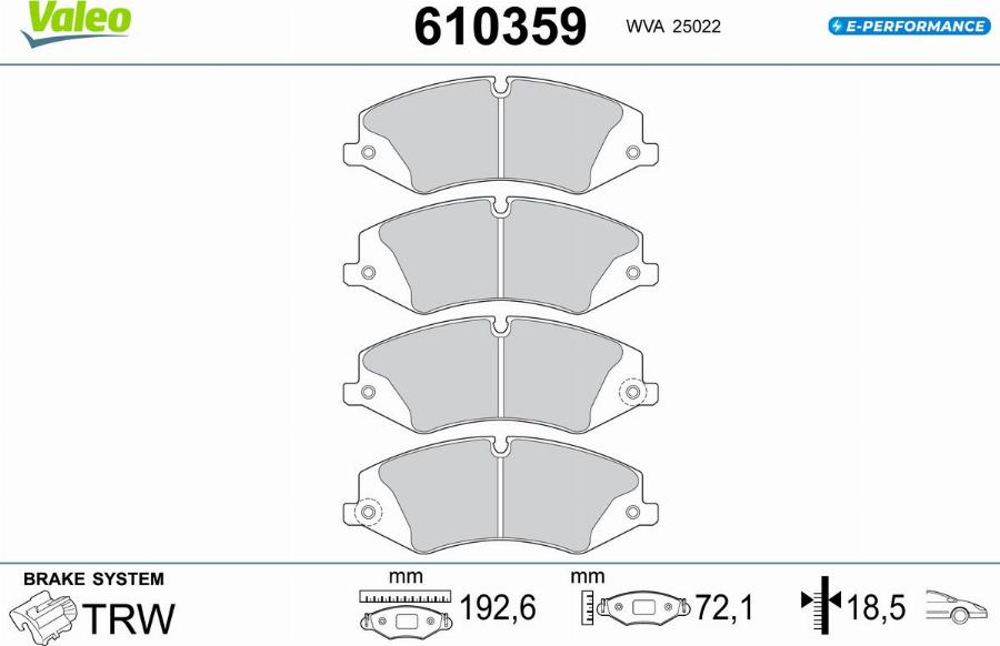 Valeo 610359 - Bremžu uzliku kompl., Disku bremzes www.autospares.lv