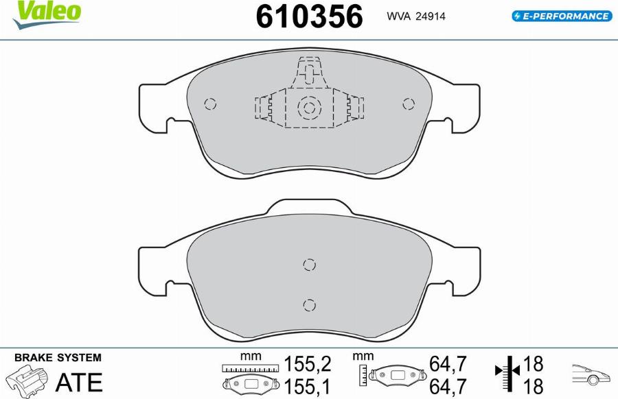 Valeo 610356 - Bremžu uzliku kompl., Disku bremzes www.autospares.lv