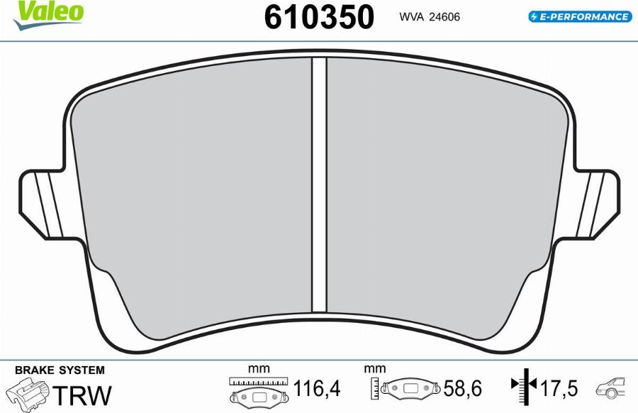 Valeo 610350 - Bremžu uzliku kompl., Disku bremzes www.autospares.lv