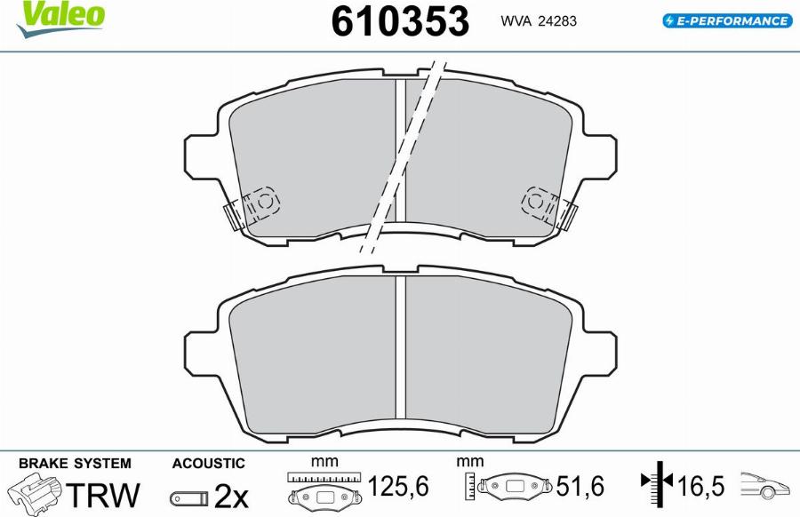 Valeo 610353 - Bremžu uzliku kompl., Disku bremzes www.autospares.lv