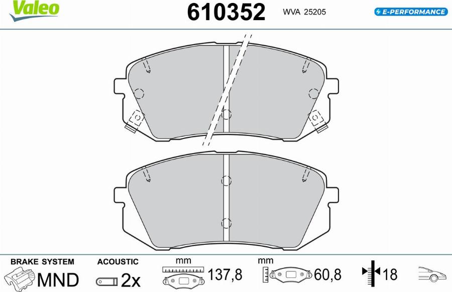 Valeo 610352 - Bremžu uzliku kompl., Disku bremzes www.autospares.lv