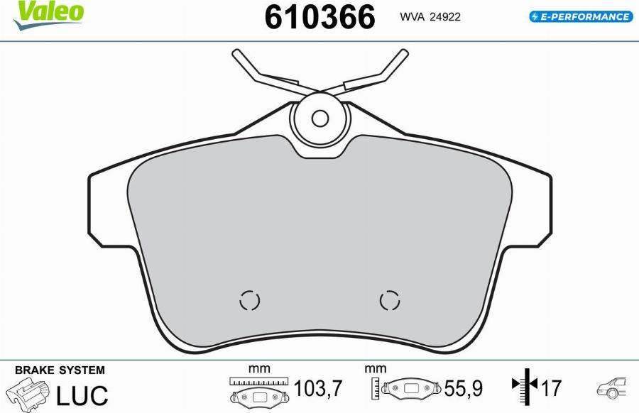 Valeo 610366 - Bremžu uzliku kompl., Disku bremzes www.autospares.lv