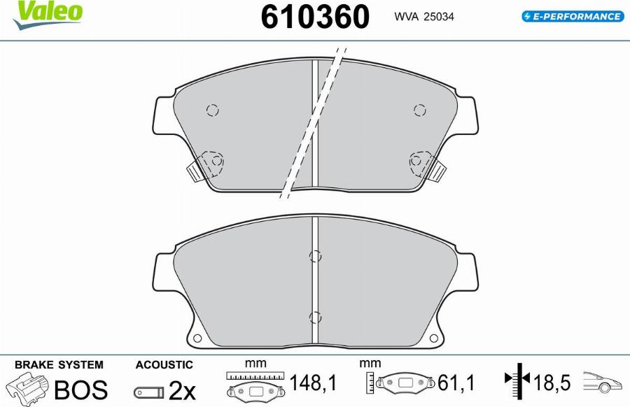 Valeo 610360 - Bremžu uzliku kompl., Disku bremzes www.autospares.lv