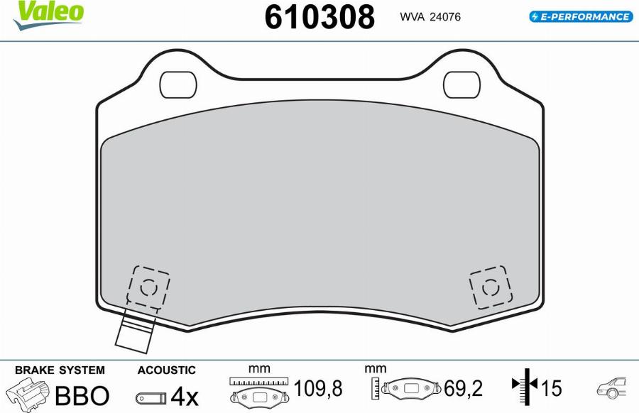 Valeo 610308 - Bremžu uzliku kompl., Disku bremzes www.autospares.lv