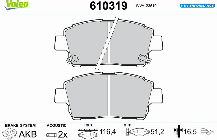 Valeo 610319 - Bremžu uzliku kompl., Disku bremzes www.autospares.lv