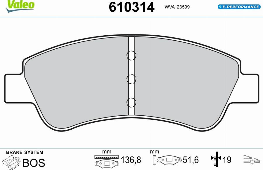 Valeo 610314 - Bremžu uzliku kompl., Disku bremzes www.autospares.lv