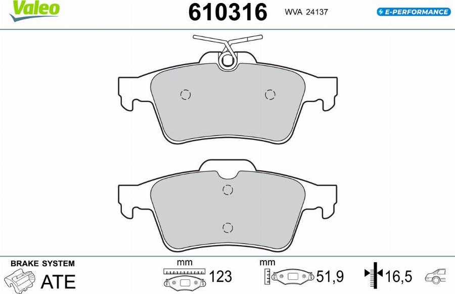 Valeo 610316 - Bremžu uzliku kompl., Disku bremzes www.autospares.lv